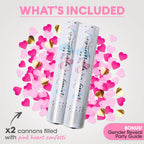 PrimePure Gender Reveal Confetti Cannon, Heart Shaped, Pink Paper, 2 Pack