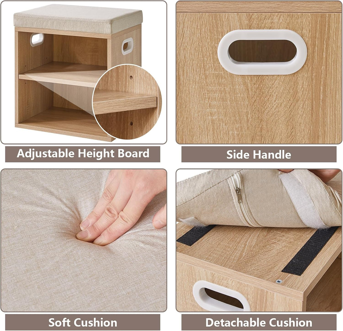 YMYNY Small Shoe Storage Bench with Cushion, 2 Tier Entryway Bench with Storage, Shoe Rack Bench for Entryway, Living Room, Hallway, Closet, Bedroom, 15.4L*11W*16.54H, Light Natural UHBD028R