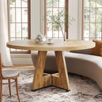 LITTLE TREE Round Dining Table for 4-6 People, 47 Inches Dining Room Table with Wooden Pedestal Base, Circle Kitchen Tables for Dining Room, Kitchen, Living Room, Oak