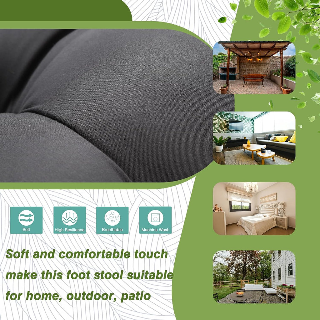 15" Upholstered Folding Foot Rest Stool with Foldable Metal Frame Dark Grey