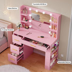 YITAHOME Vanity Desk with Mirror & Lights | 4 Drawers and 3 Lighting Modes