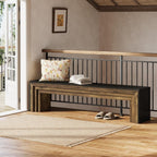 Tribesigns 71" Extra Long Rustic Entryway Bench, Modern Farmhouse Shoe Bench Wooden Indoor Seating with Layered Design for Hallway, End of Bed, Living Room, Dining Room, Black & Brown