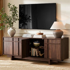 65.6" Mid Century Modern TV Stand for 75 Inch TV, Walnut | Media Console Cabinet with Storage, Skeletal Lines Design, Wood Grain Finish, Entertainment Center for Living Room, Bedroom