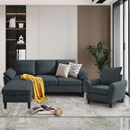 Convertible Sectional Sofa Set, 79" Modern L Shaped Couch, Linen Upholstered 3 Seat Sofa and 35" Accent Chair, Couches for Living Room, Apartment, Dark Grey