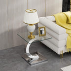 Modern Glass End Table Small Silver Side Table with Gorgeous Stainless Steel Base Square Glass Nightstand End Table Small Bedside Table Couch Sofa Table for Living Room Bedroom