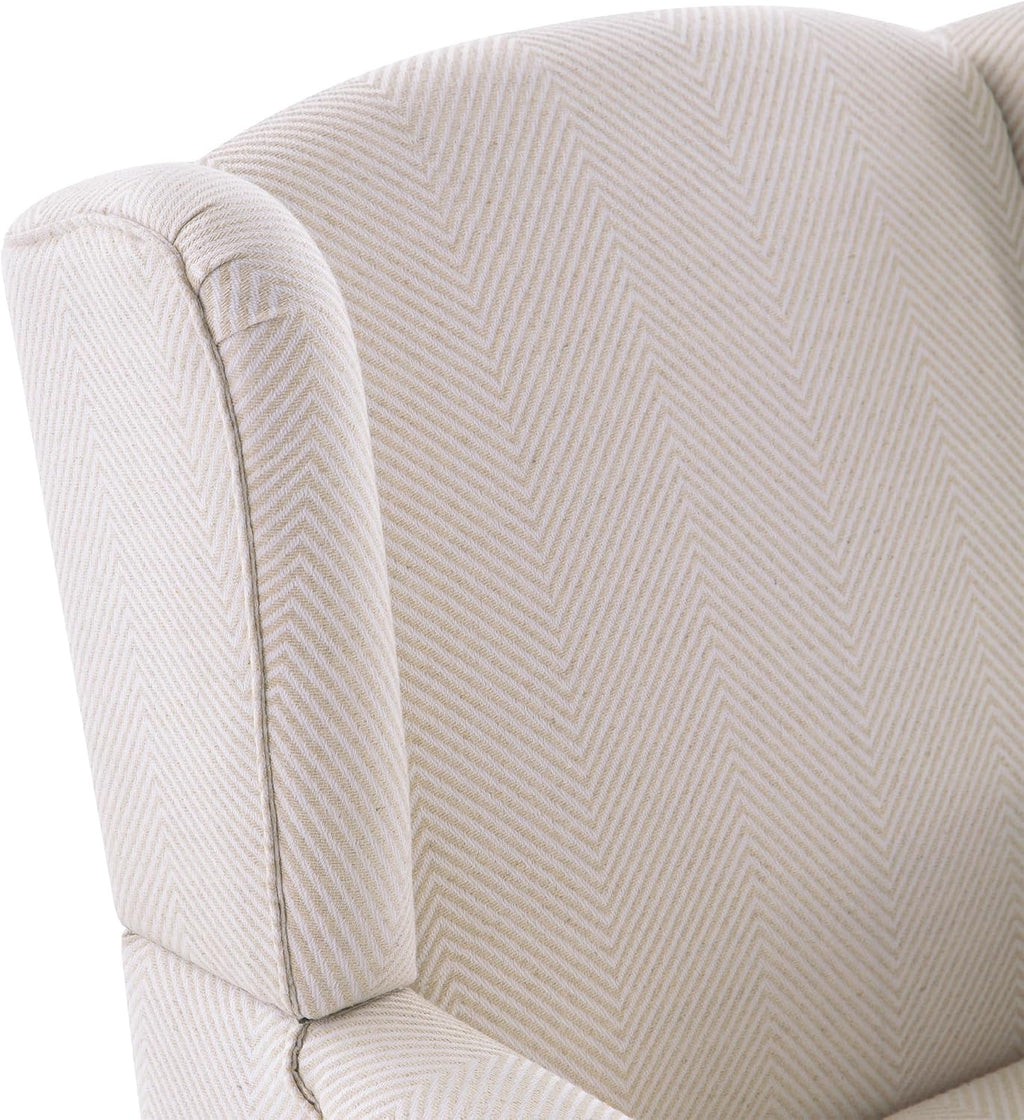 HUIMO Printed Wingback Accent Chair, Linen Upholstered High Back Armchair, Comfy Reading Chair for Living Room Bedroom Study, 300lbs Weight Capacity (1, Tan with Lines)
