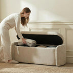 VKNOW Storage Bench, Upholstered Storage Ottoman Bench with Hinge, Khaki | Ottoman Bench with Large Capacity, Curved Frame, Soft Fabric, Storage Bench for Bedroom, Living Room, Entryway