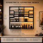 71in LED Wall Mounted Wine Rack with Stemware Holder and Wood Shelves | Combines warm LED lighting, 176 lb capacity and spacious bottle storage to create a practical, organized home bar display