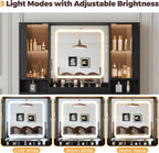 BORNOON Vanity Desk with Mirror and Lights, Makeup Vanity with 7 Drawers, 2 Glass Door Cabinets, Charging Station, Adjustable Shelves, RGB Lighting, Holder
