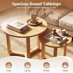 Giantex Round Nesting Coffee Table Set of 2, Wood Nesting End Tables with Thickened Top & Solid Rubber Wood Legs, Farmhouse Sofa Side Table for Small Spaces Living Room Bedroom (Natural)