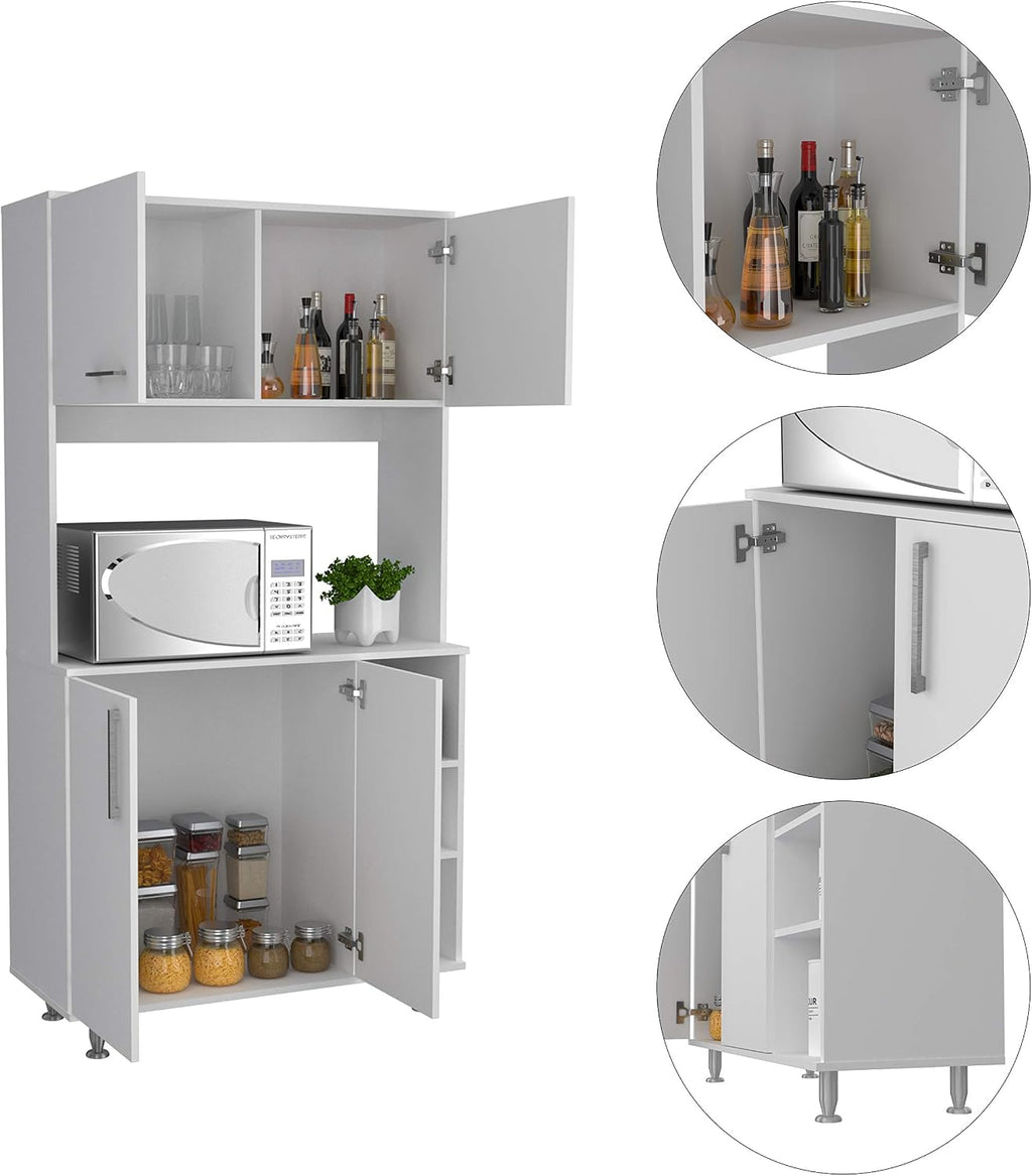FM FURNITURE Colorado Pantry Cabinet with Three Small Open Shelves and One Cabinet, Color White. for Kitchen Room
