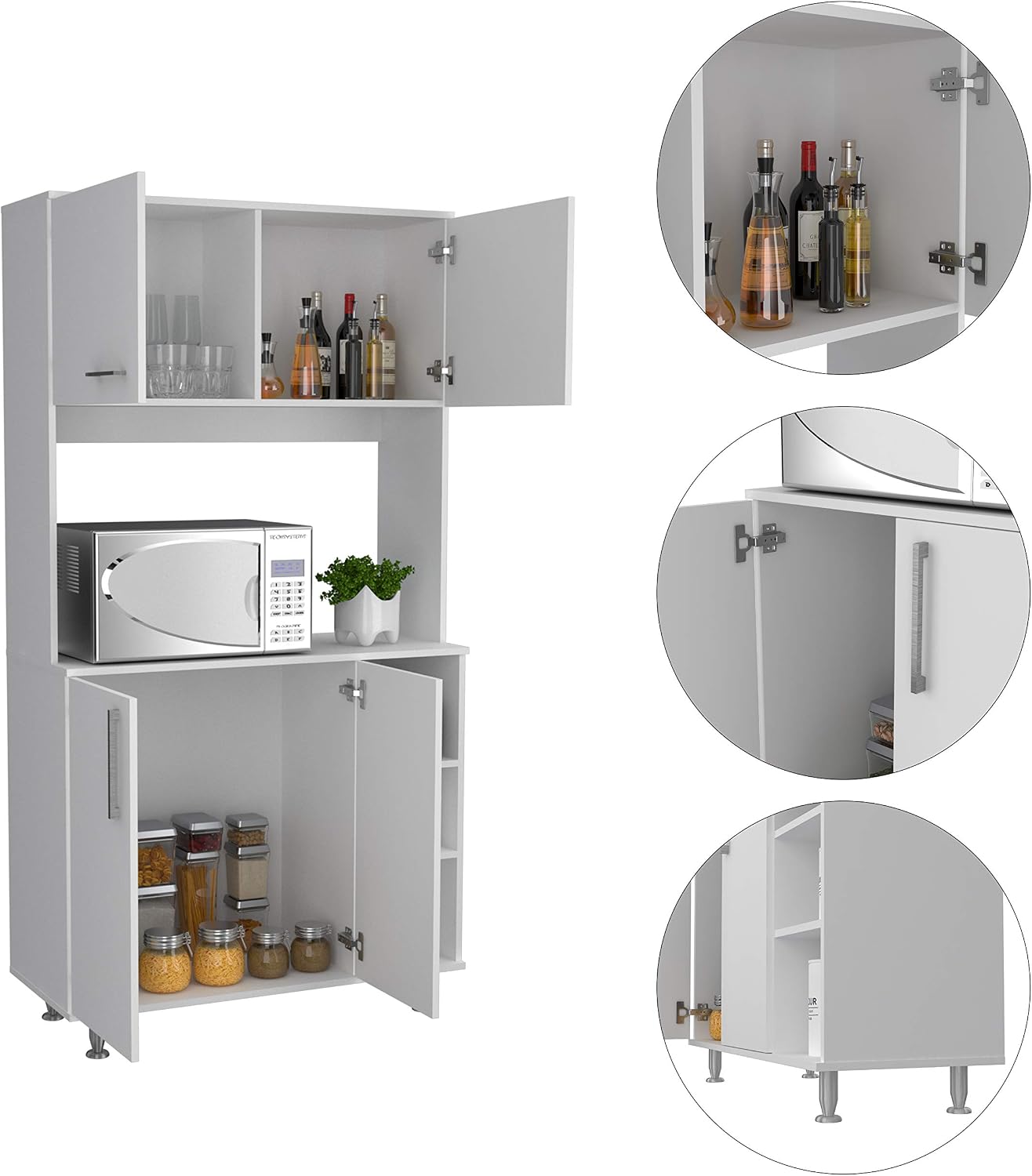 FM FURNITURE Colorado Pantry Cabinet with Three Small Open Shelves and One Cabinet, Color White. for Kitchen Room