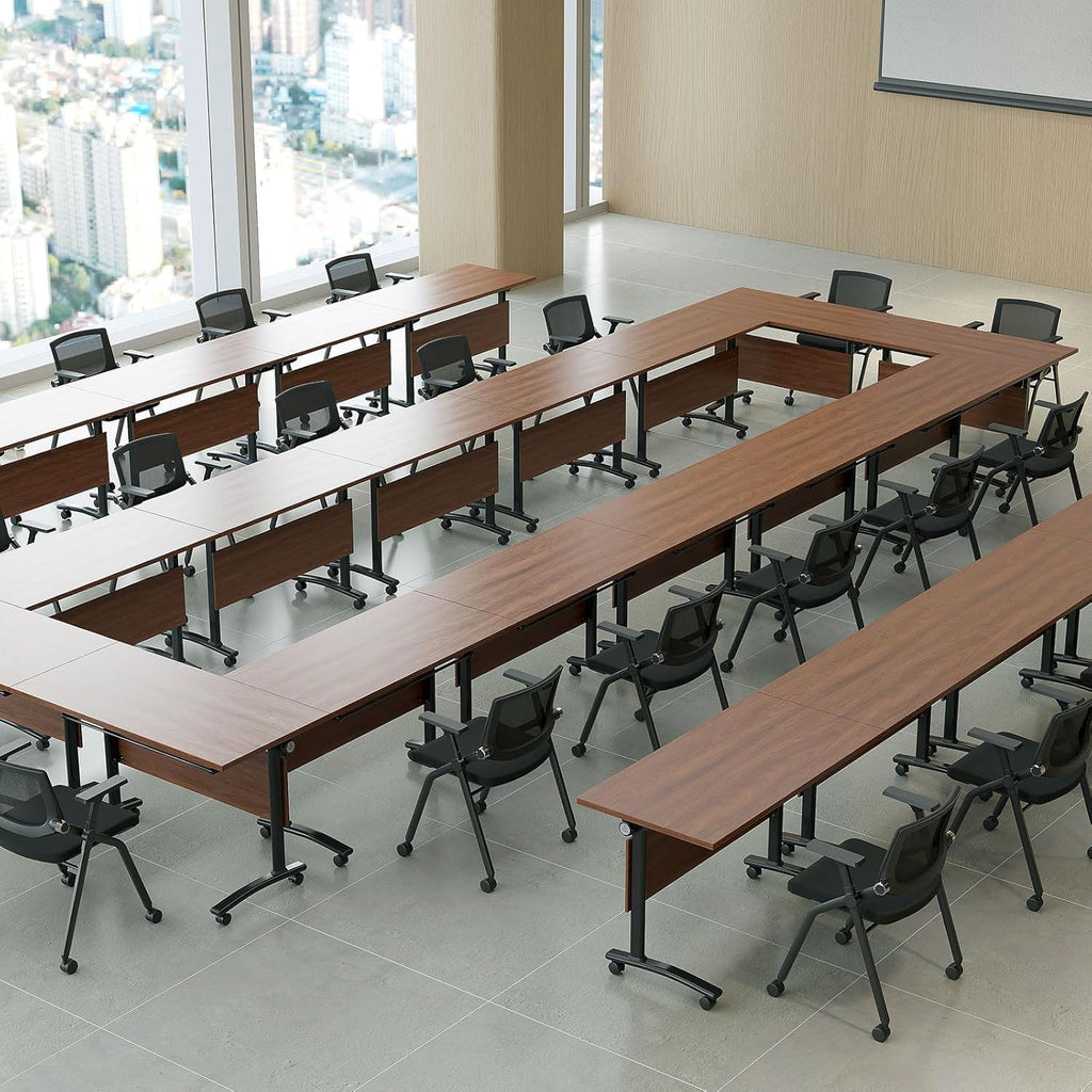 2 Pack Folding Conference Room Tables with Wheel -Modern Large Modular Conference Table,Stackable Flip Top Training Meeting Table,Space Saving,for Seminar,Office,Classroom(Walunt B,71IN,2pack)