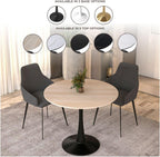 LeisureMod 35" Round Dining Table with Sintered Stone Top – Modern Black Pedestal Base Mid-Century Café Table for Kitchen & Dining Room