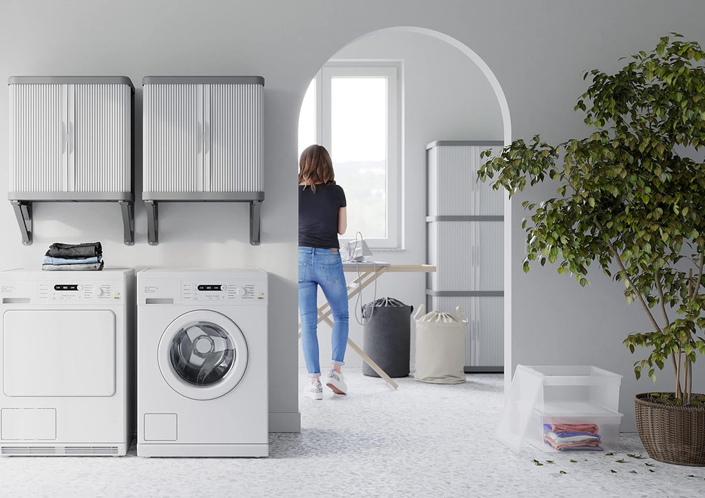 Terry, Rolling Space wall Cabin; wall Cabinet with Two Sliding Doors, Exterior and Interior, 2 Internal Adjustable Shelves, Grey, Made of Recycled Plastic, Dimensions: 59 x 36 x 59 cm