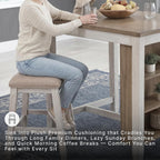 Signature Design by Ashley Skempton 3-Piece Counter Height Dining Table Set | Two-tone acacia wood set, 3 built-in open shelves, 2 upholstered saddle stools, Space-saving tuck-away design, Dining room