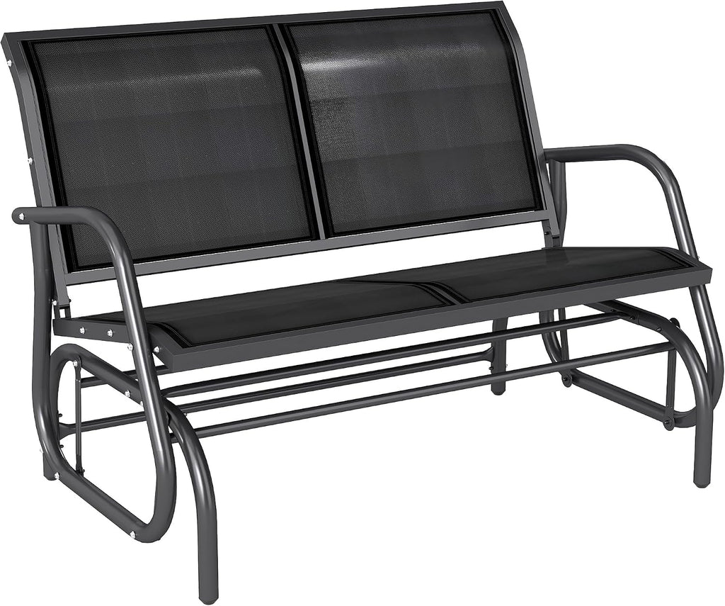 Outsunny 2-Person Outdoor Glider Bench with Steel Frame, Black | Double Swing Rocking Chair, Loveseat, for Outside Patio, Backyard, Garden, Porch, Powder Coated