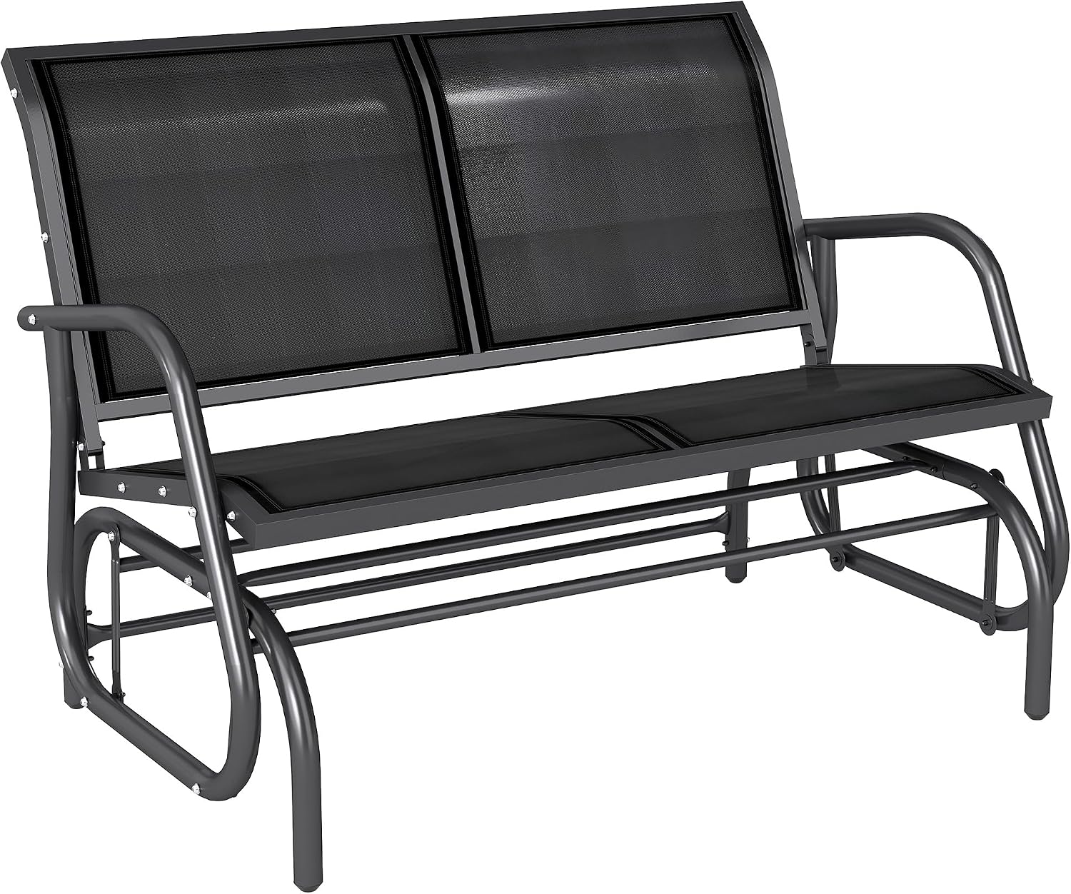 Outsunny 2-Person Outdoor Glider Bench with Steel Frame, Black | Double Swing Rocking Chair, Loveseat, for Outside Patio, Backyard, Garden, Porch, Powder Coated