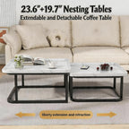 Set of 2 Nesting Coffee Tables, Space‑Saving Square Side Table Set, White | Stackable Design, Mid‑Century Modern Style, Multi‑Scene Usage, Ideal For Living Room, Bedroom And Balcony Decor