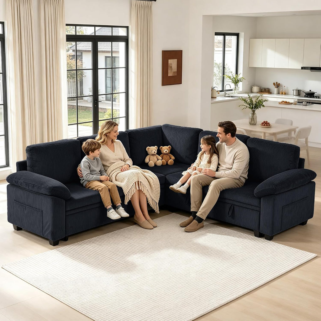 86″ Sectional Sleeper Sofa with Pull Out Bed, Modular Sectional Couch with Storage
