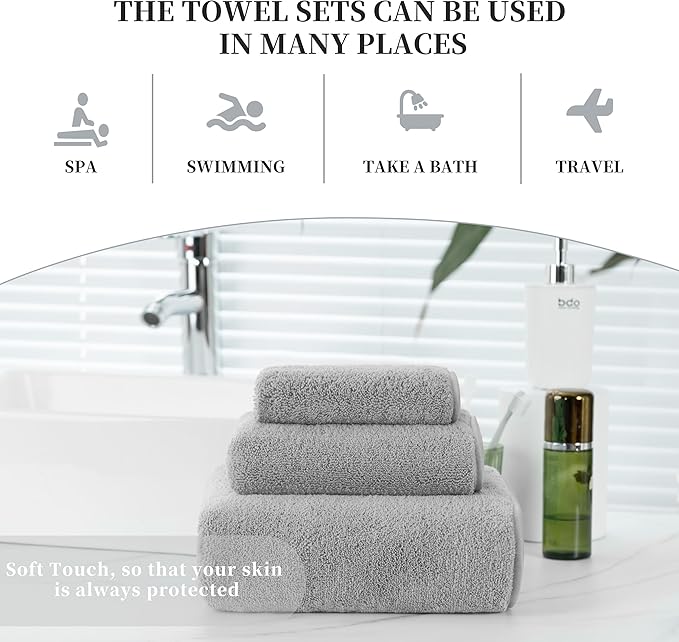 New Microfiber Bath Towel Set, 3 Piece, Oversize, Quick Dry, Lint Free, Includes Body, Hand and Face Towels
