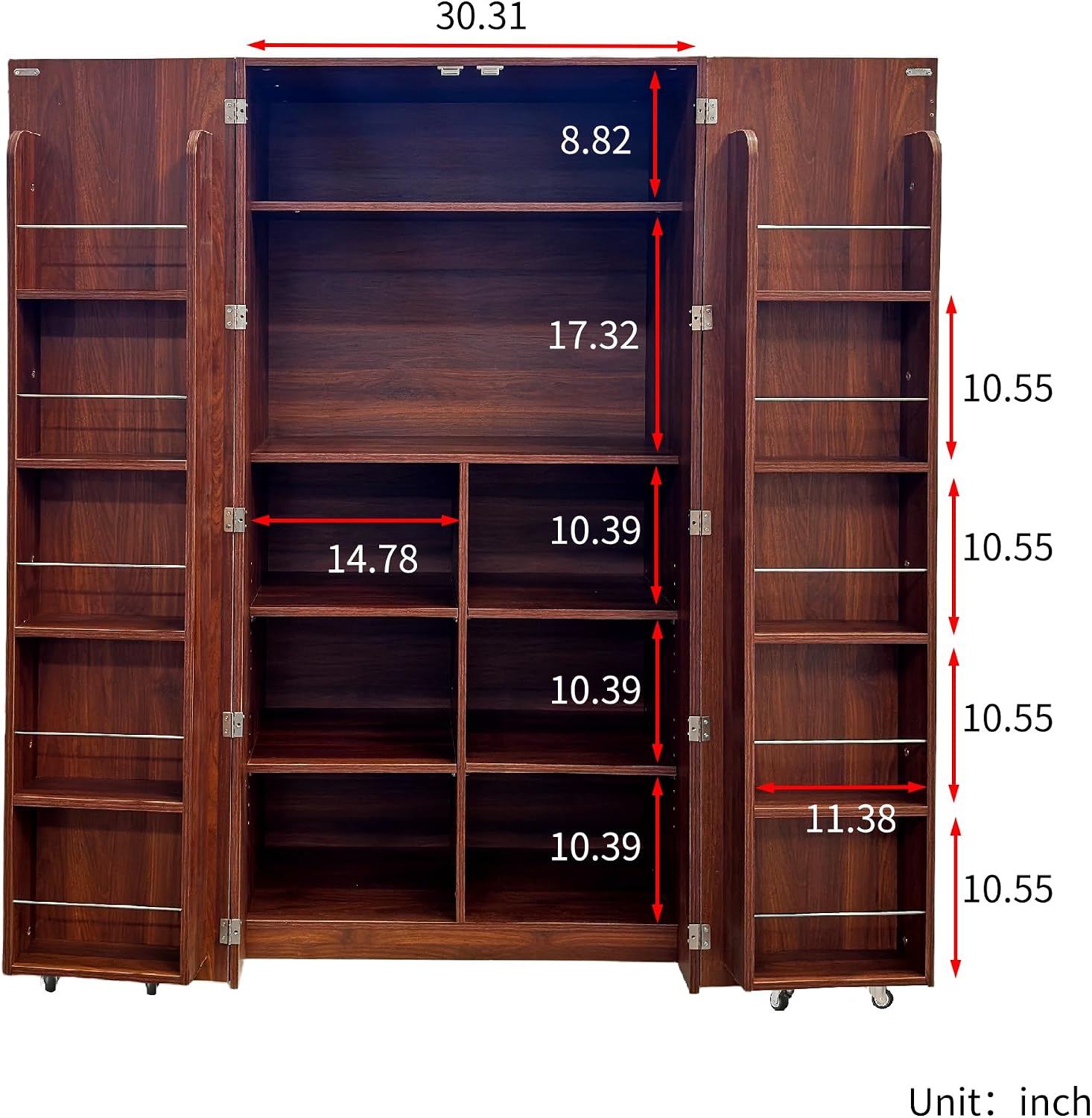 62.8" Tall Freestanding Kitchen Pantry Cabinet Farmhouse Buffet Cupboard Sideboard with Refrigerator-Style Door Storage Doors Walnut for Living Room Dining Room