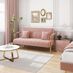 Yaheetech 56.5" Smal Sofa 2 Seater Couch with Gold-Tone Legs, Pink | Small Sofa Loveseat Velve 2 Seater Couch with Tufted Back Gold Metal Frame 2 Pillows for Office, Studio,Living Room