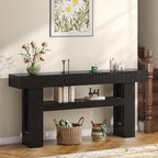 Bigbiglife 63" Fluted Console Table, Black | 2-Tier with Storage Shelves, Narrow Long Wood Design, For Entryway, Living Room, Hallway, Behind Couch or Sofa Table