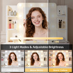 Haewon Makeup Vanity Desk with Lighted Mirror and Chair Set, White | 10 LED Light Bulbs, 3 Lighting Modes, Built-in Power Outlet, Storage Drawers and Shelves, for Bedroom
