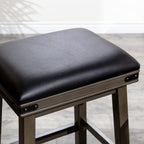 DTY Indoor Living Cortez Bonded Leather Stool, Weathered Gray Finish, 24" Counter Height, Black Leather Seat, Set of 2