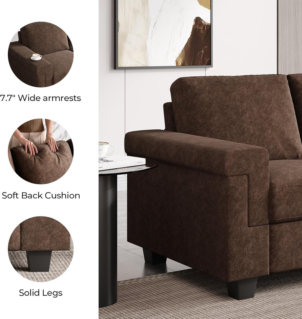 COPIAE 3 Seater Sofa Couch with Deep Seat, 90" Modern Upholstered Sofa with Armrests, Easy Installation, Comfy Couches for Living Room, Apartment,Dark Brown