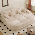 120" Oversized Round Sofa Bed, Modular Sectional Cloud Couches for Living Room, Convertible Corduroy Couch Sleeper Sofa Set, No Assembly Required, Khaki 1 PCS