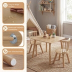 Costzon Kids Table and Chairs, 3 PCS Wooden Desk Set for Toddlers (Natural) | Pine Wood Frame, 2 Rounded Chairs, Nursery Children's Room Furniture for Arts, Crafts, Reading, Eating