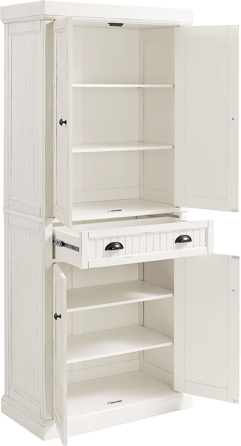 Crosley Furniture Seaside Kitchen Storage Bundle - Pantry Cabinet and Hall Tree Bench