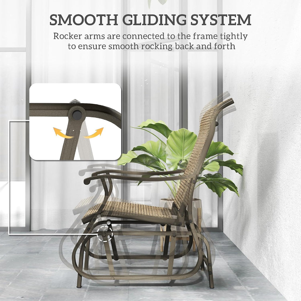 Outsunny Outdoor Glider Chair Patio Garden Steel Frame Light Mixed Brown | Gliders for Outside Patio, Mesh Fabric, Backyard, Porch