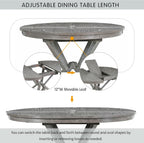 Merax Extendable Round Dining Table Set for 4, Farmhouse Kitchen Table Set with 4 Upholstered Chairs for Kitchen, Dining Room, Living Room, Grey