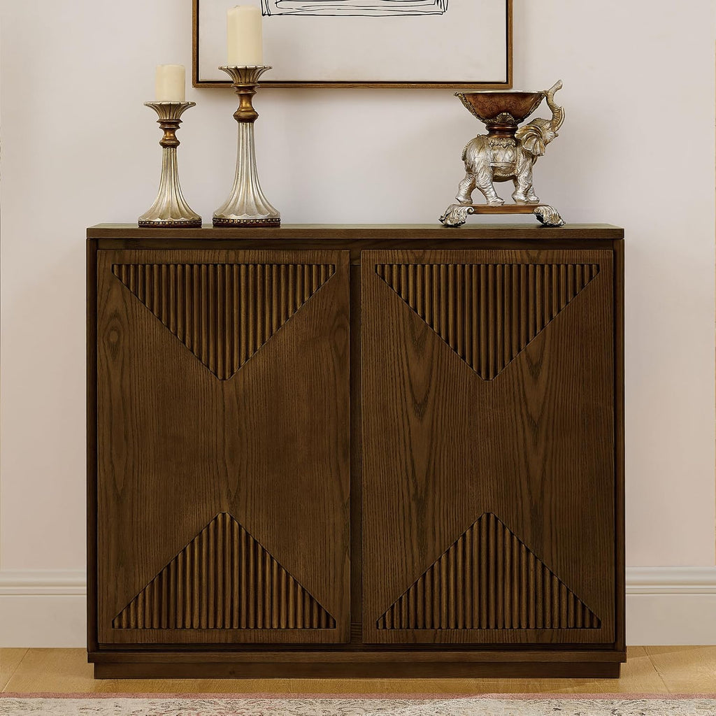 LKTART Mid Century Modern Sideboard Buffet Storage Cabinet with Doors and Shelves,Wood Coffee Bar Storage Cabinets for Kitchen, Dining Room, Living Room-Brown Walnut