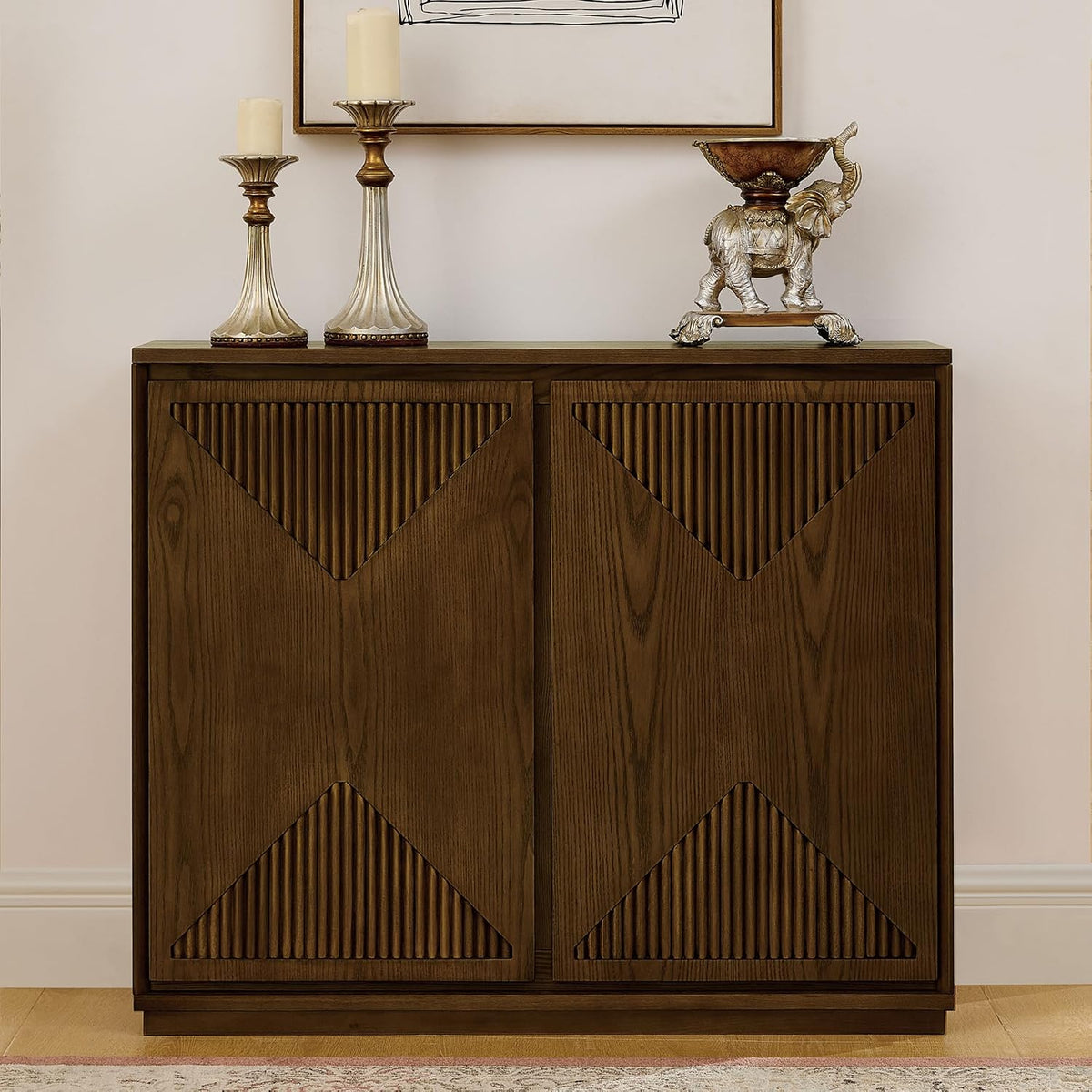 LKTART Mid Century Modern Sideboard Buffet Storage Cabinet with Doors and Shelves,Wood Coffee Bar Storage Cabinets for Kitchen, Dining Room, Living Room-Brown Walnut