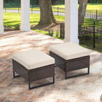 AVAWING Outdoor Wide Wicker Ottomans Set of 2, All-Weather Rattan Ottoman Seat for Garden, Backyard and Balcony, Patio Footstool with Removable Cushions, Beige 18.5" D x 22" W x 17" H