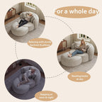 53.5" Oversized Round Chaise Lounge with Ottoman, Chenille, Beige White | Deep Seating Chair, Soft Chenille, a Matching Ottoman Offer Cloud-like Comfort for Reading, Lounging and Relaxing