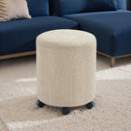 Get Set Style Ottoman with Wheels, Rolling Vanity Stool for Makeup, Upholstered Vanity Rolling Chair Footrest Round Ottoman Foot Stool for Living Room, Bedroom Creamy