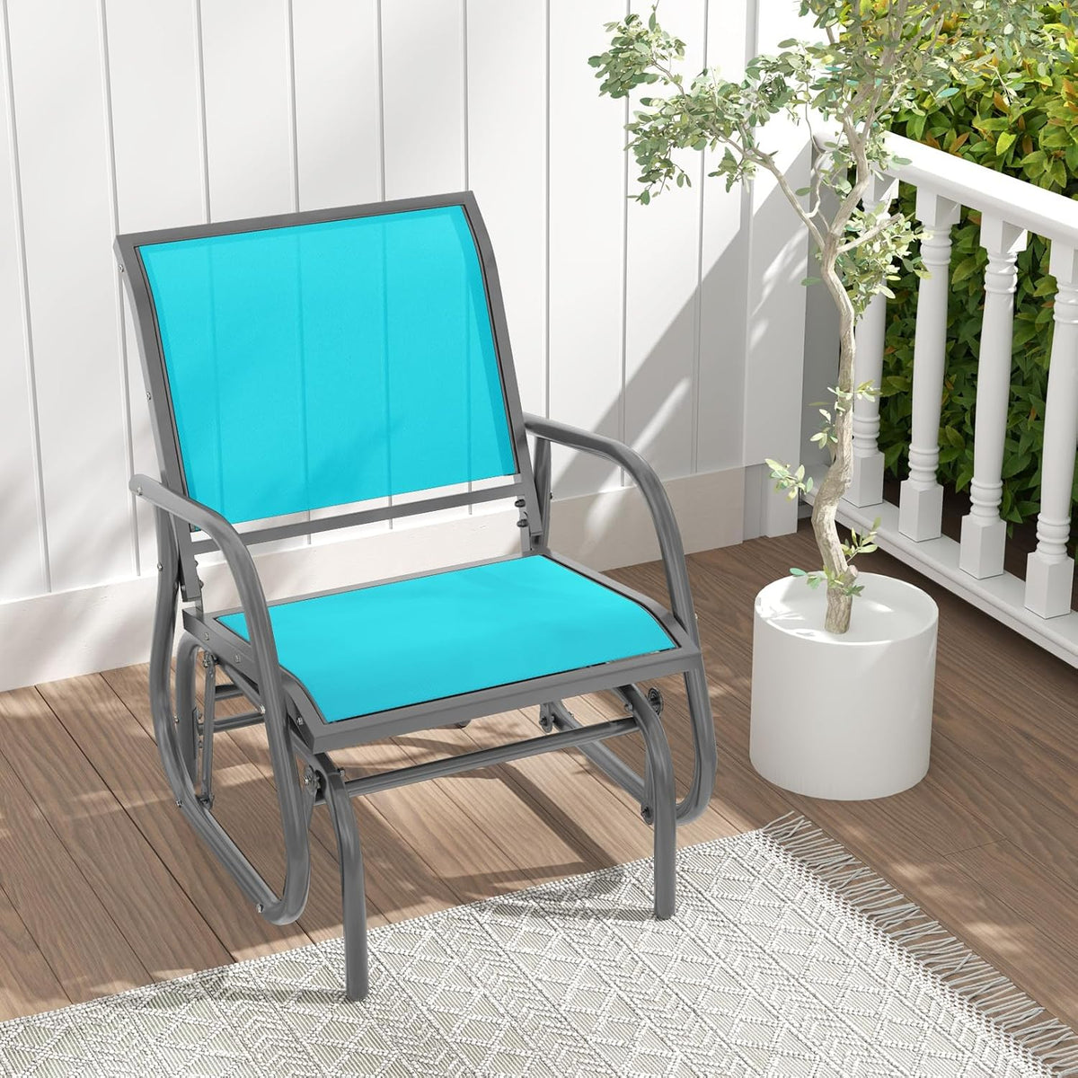 Giantex Swing Glider Chair W/Study Metal Frame Comfortable Patio Chair Love-Seat for Garden, Porch, Backyard, Poolside, Lawn Outdoor Rocking Chair (1, Turquoise)