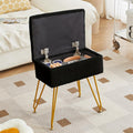 Alessing Vanity Stool Chair Ottoman with Storage, Sherpa Vanity Chair for Makeup Room, Rectangle Vanity Stools with Metal Legs, Soft Makeup Stool Footrest Footstools for Bedroom Living Room, Black | Square Padded Seat Foot Stool With Metal Legs For