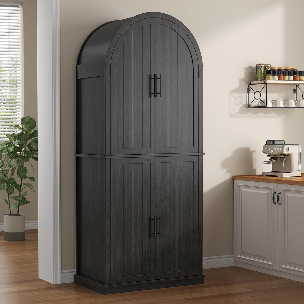iPormis 71" Tall Arched Cabinet with Doors, Farmhouse Kitchen Pantry with 6-Tier Door Shelves & Drawer & Adjustable Shelves, Modern Wood Storage Cabinet for Dining, Living Room, Bathroom, Oak Grey