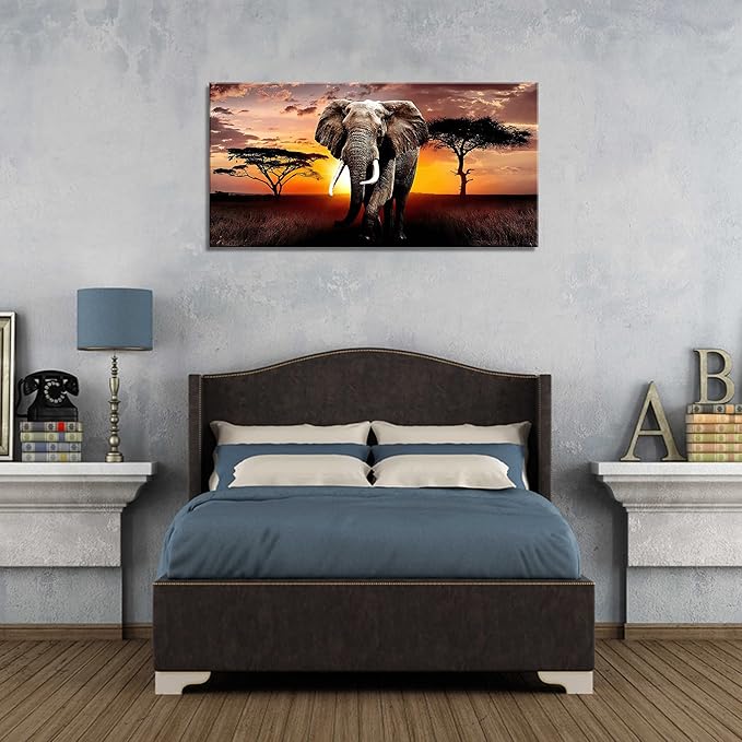 XXMWallArt FC3062 Canvas Wall Art Elephant Picture African Wild Animals Artwork Painting Print for Living Room Bedroom Kitchen Home and Office Wall Decor