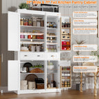 71" Tall Kitchen Cabinet Pantry Storage,Modern Kitchen Hutch Cabinet with Doors and Adjustable Shelves,Large Freestanding Food Pantry with 2 Drawer for Dining Room, Living Room, Hallway,White
