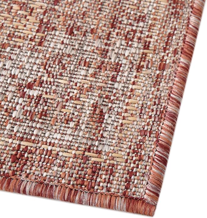 Unique Loom Outdoor Traditional Collection Area Rug - Valeria (2' x 8' Runner, Rust Red/ Ivory)