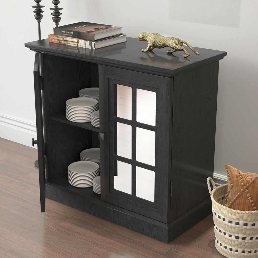 Storage Sideboard Cabinet with Mirrored Doors, Modern Buffet Cabinet w/Adjustable Shelf, MDF Console Cabinets for Dining Room, Living Room, Kitchen, Wood Kitchen Pantries Sideboard Buffet.