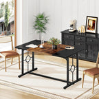 HOOBRO Dining Table, Wooden Kitchen Table for 4-6, Rectangular Dining Room Table with Sturdy Metal Legs, Long Dinner Tables with Large Tabletop for Living Room Kitchen, Rustic Brown and Black BF20CZ01