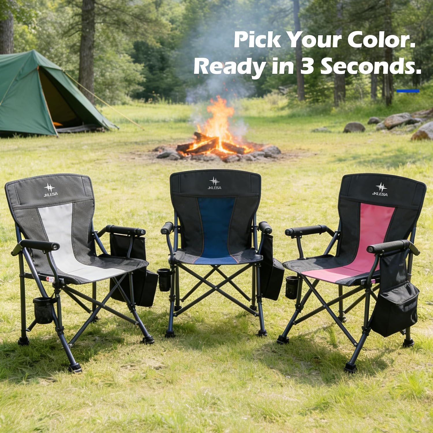 XL Premium Camping Chair - 400lb Capacity, Oversized 23.7" Wide Seat, Heavy Duty 600D Oxford Fabric, Padded Camping Chair Portable for Outdoor, Beach, Tailgate Parties Black/Blue
